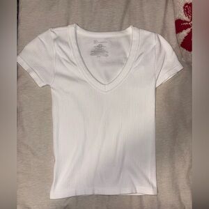 NWOT White Ribbed V Neck Top